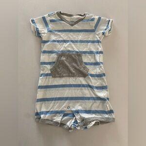 Burt's Bees Baby Blue and Gray Striped romper 12mo